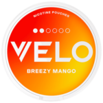 Can of VELO Breezy Mango 6mg nicotine pouches with fresh mano flavor