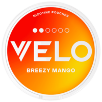 Can of VELO Breezy Mango 6mg nicotine pouches with fresh mano flavor