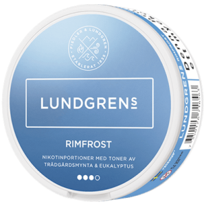 Can of Lundgrens Rimfrost nicotine pouches